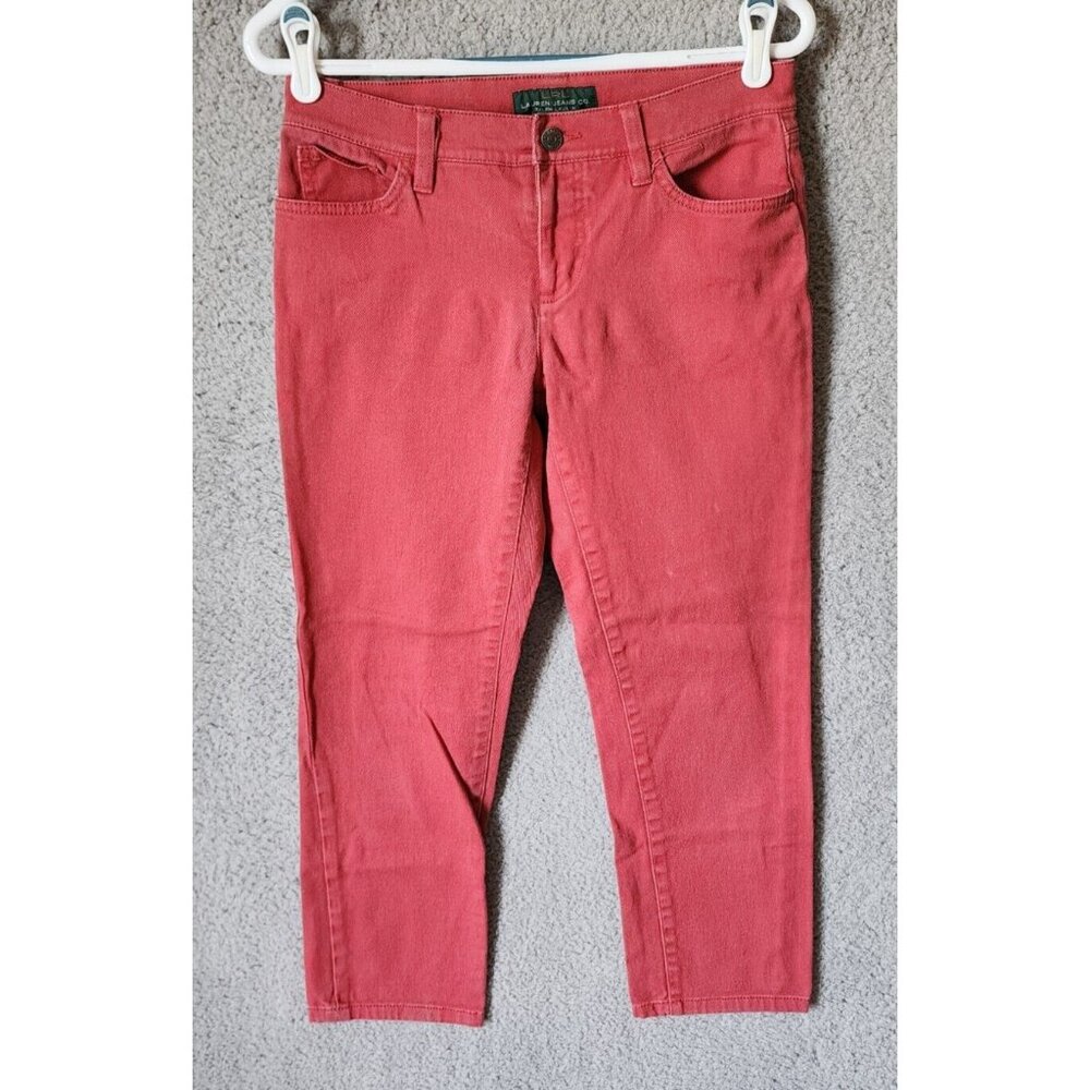 Lauren Ralph Lauren Women's Cropped Modern Straight Stretch Denim Jeans Red Sz 4